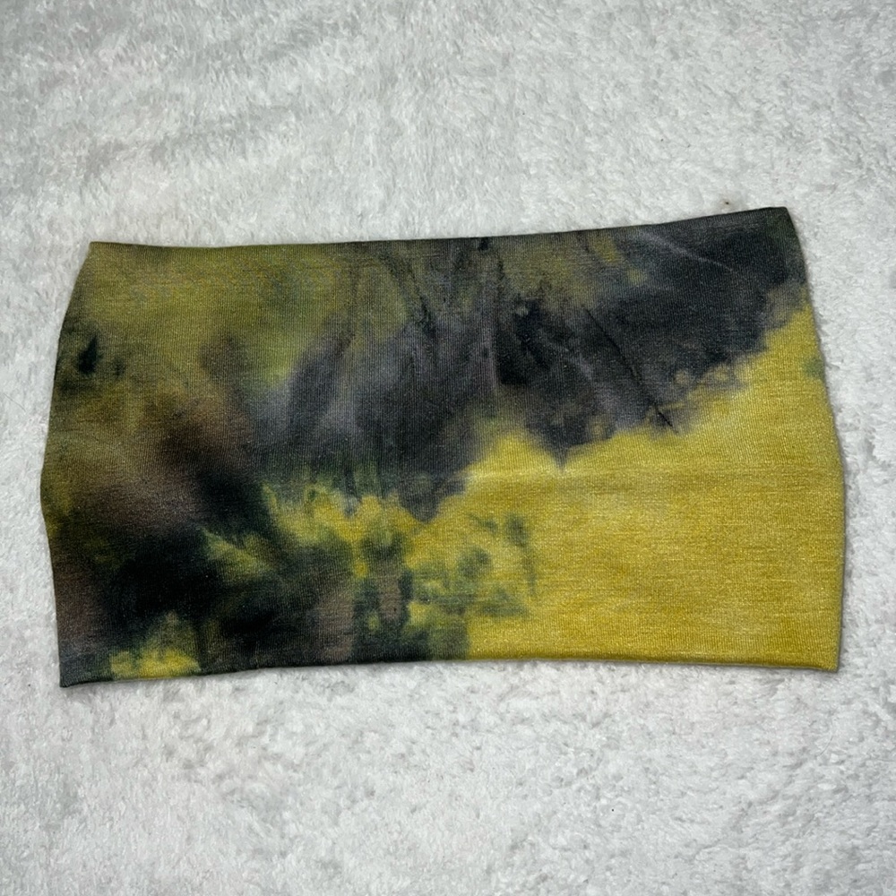 Wide Tie Dye Black & Yellow Reversible Headband
